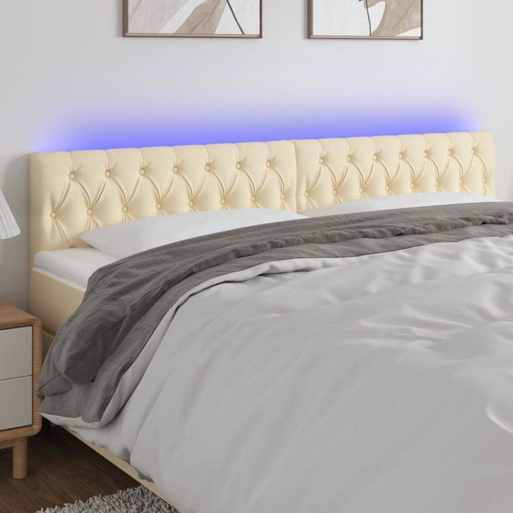 Vidaxl Čelo postele s LED krémové 200x7x78/88 cm látka